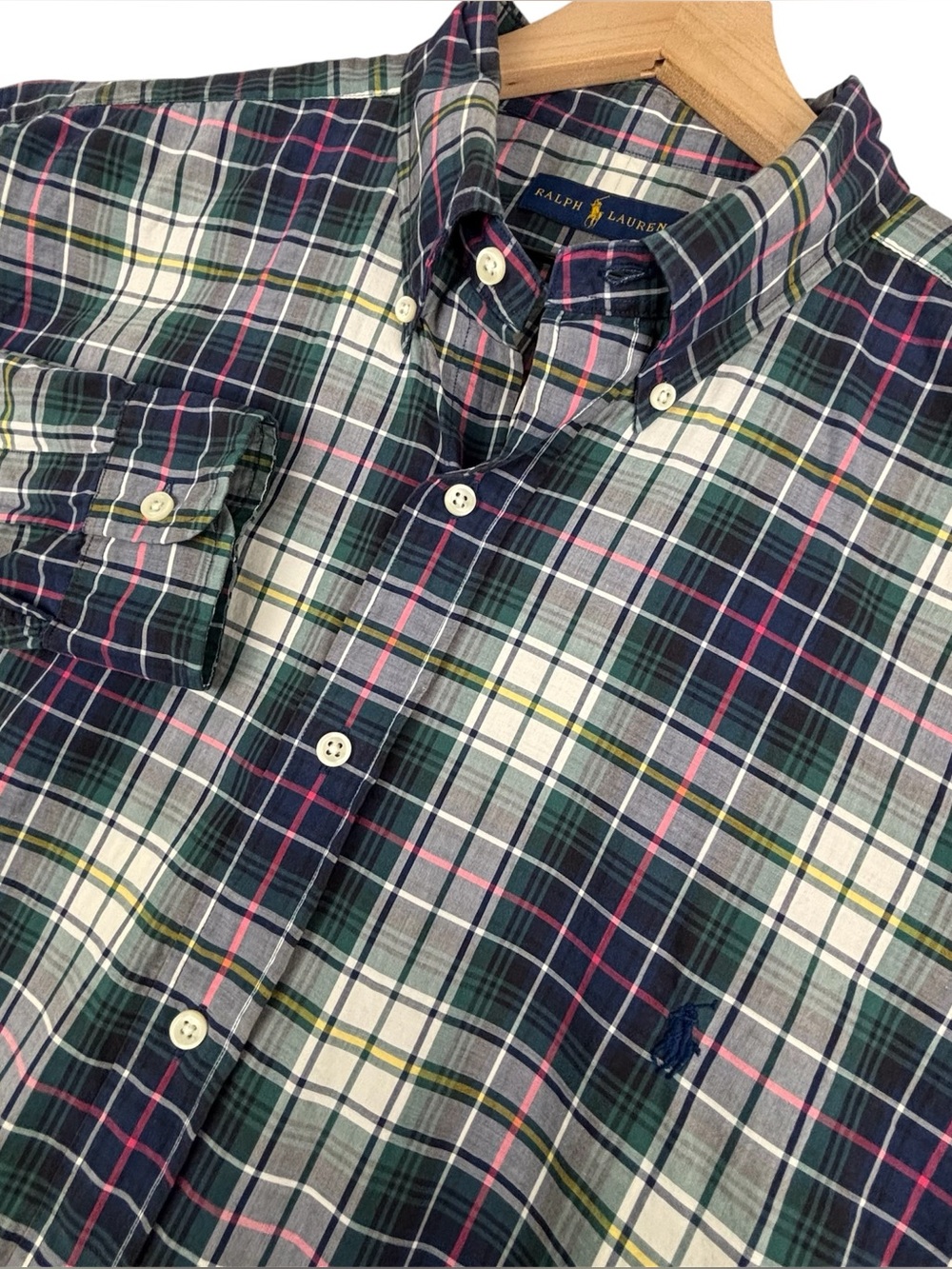 Ralph Lauren Shirt Mens XLT Purple Green Plaid Button Down Pony